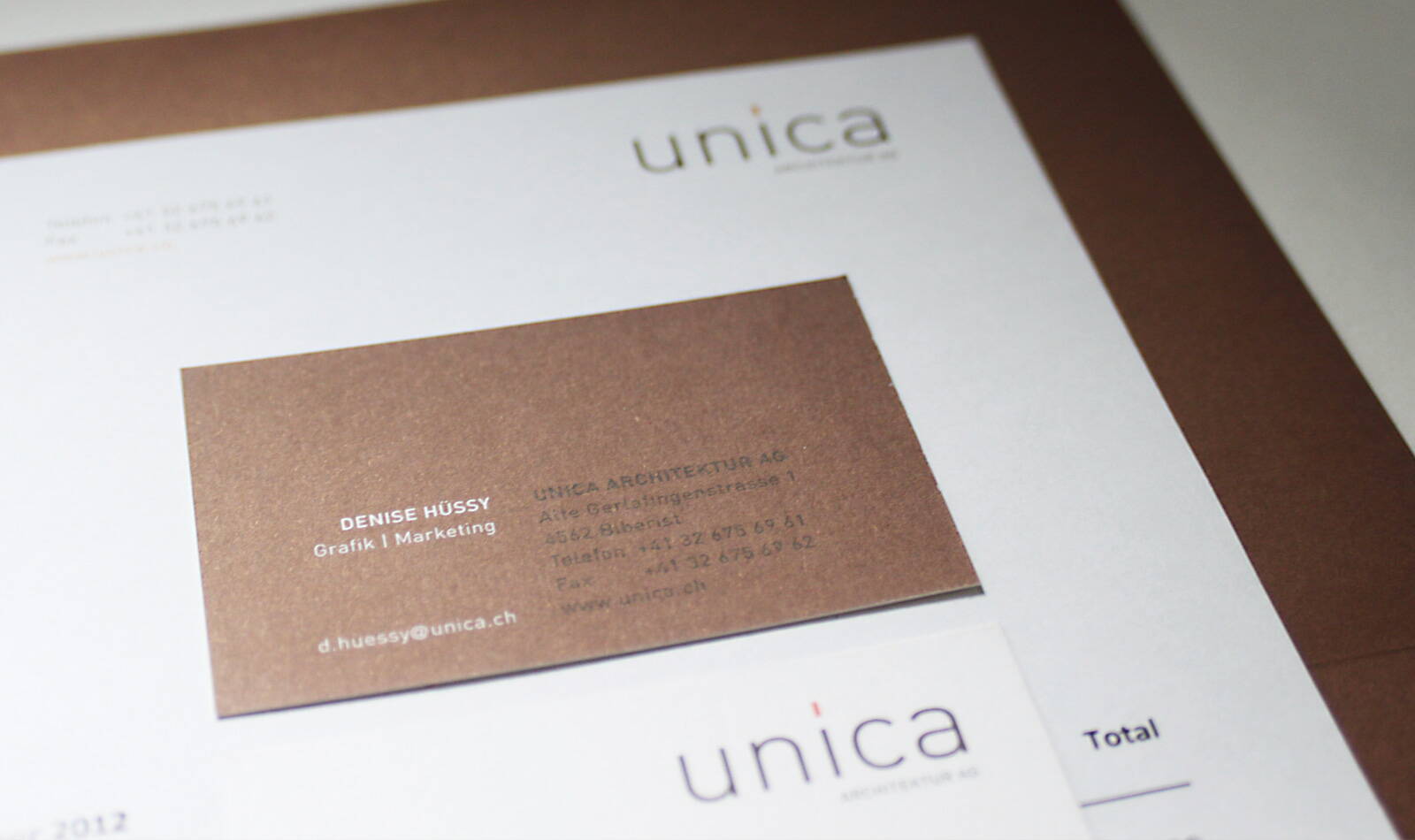 Unica Architektur Briefschaften, Visitenkarte, Briefpapier und Couvert