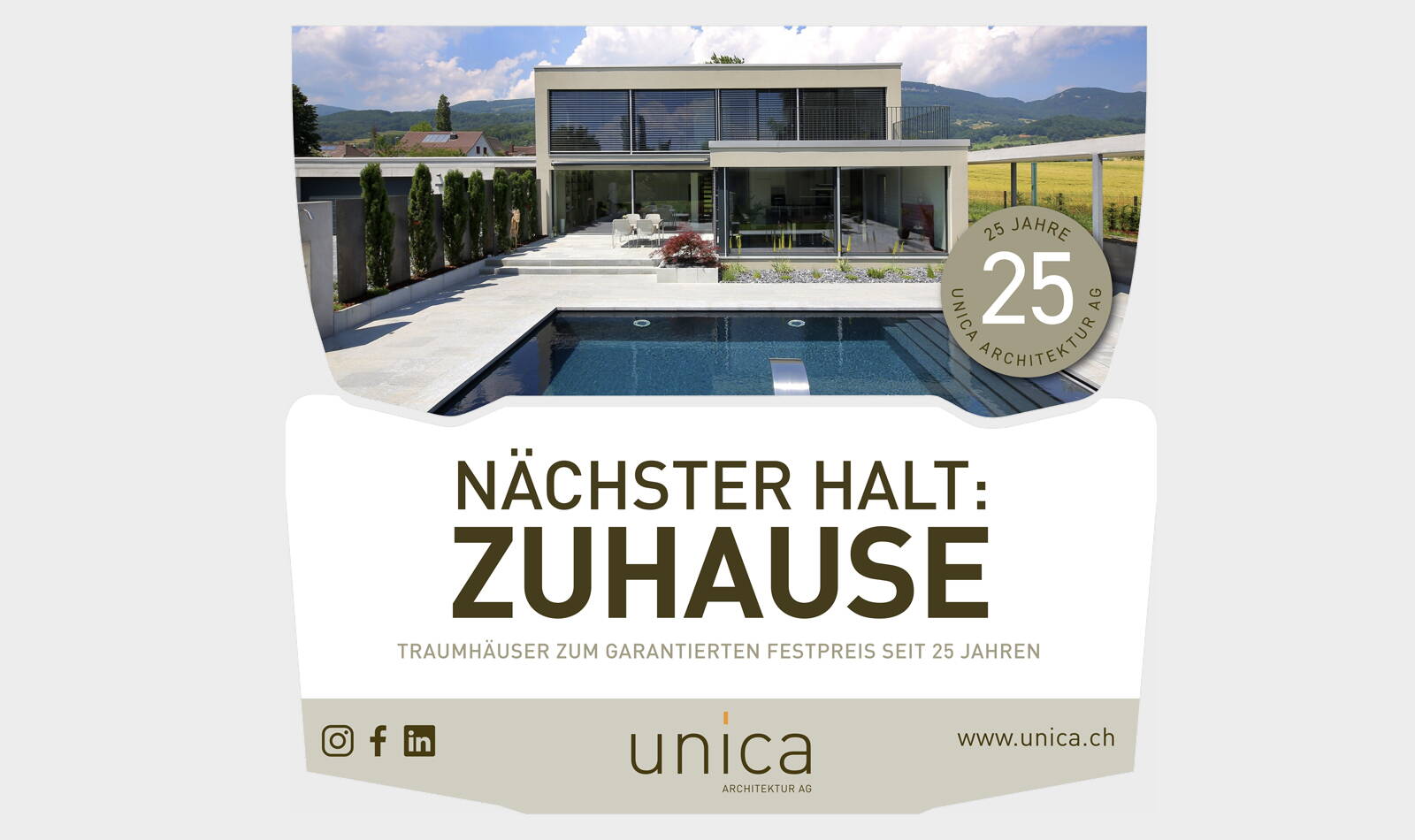 Unica Architektur AG, Entwurf eines Bushecks zum 25. Jubiläum der Firma. Nächster Halt: Zuhause