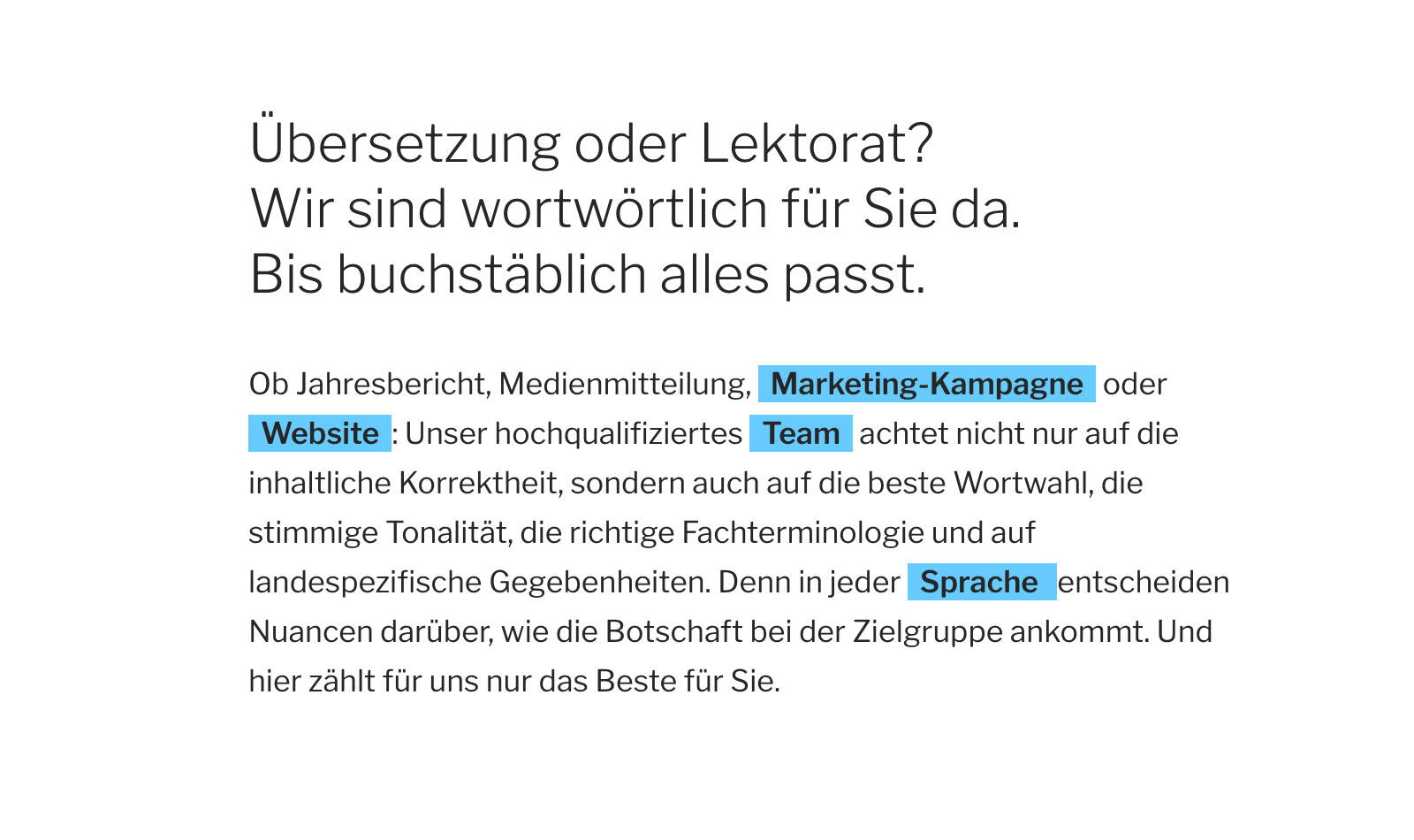 Webseite Internatrans, Leuchtstifttext